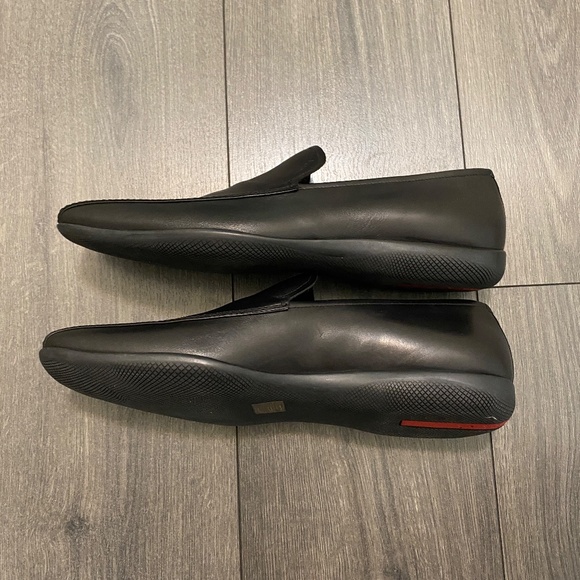 Prada Black Leather Rubber Sole Loafers Size 11 - Picture 6 of 14